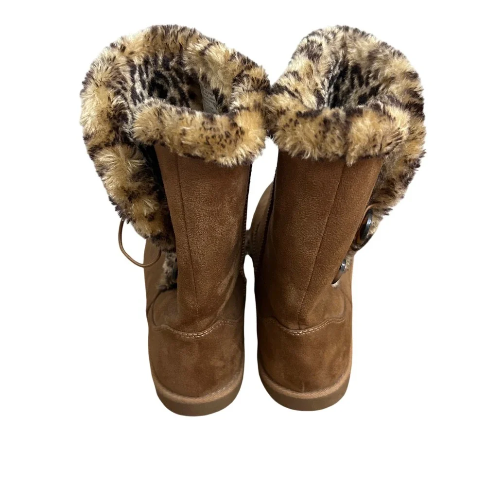 Pacifica Women's Brown Faux Suede Leopard Print Fur Lined‎ Winter Boots Size 11M